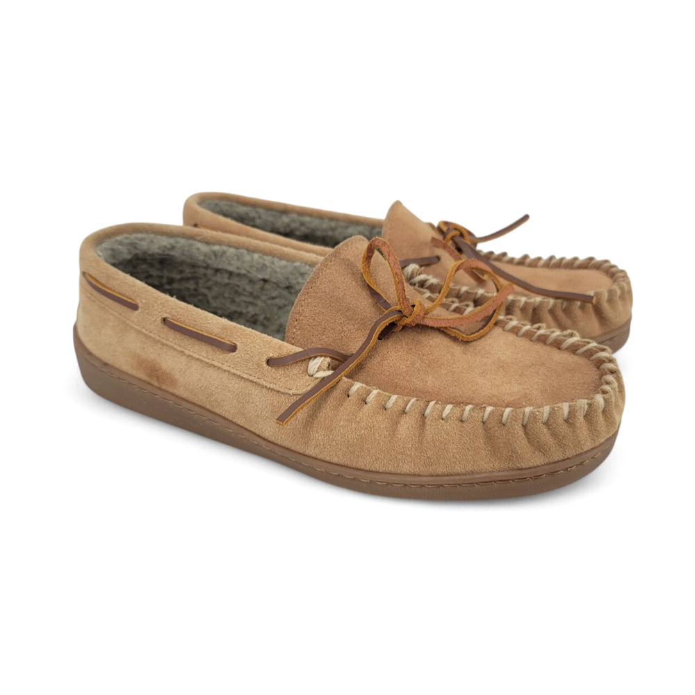 Minnetonka Men's Suede Moccasin Slippers Size‎ 8 Faux Fur Lined Indoor Outdoor